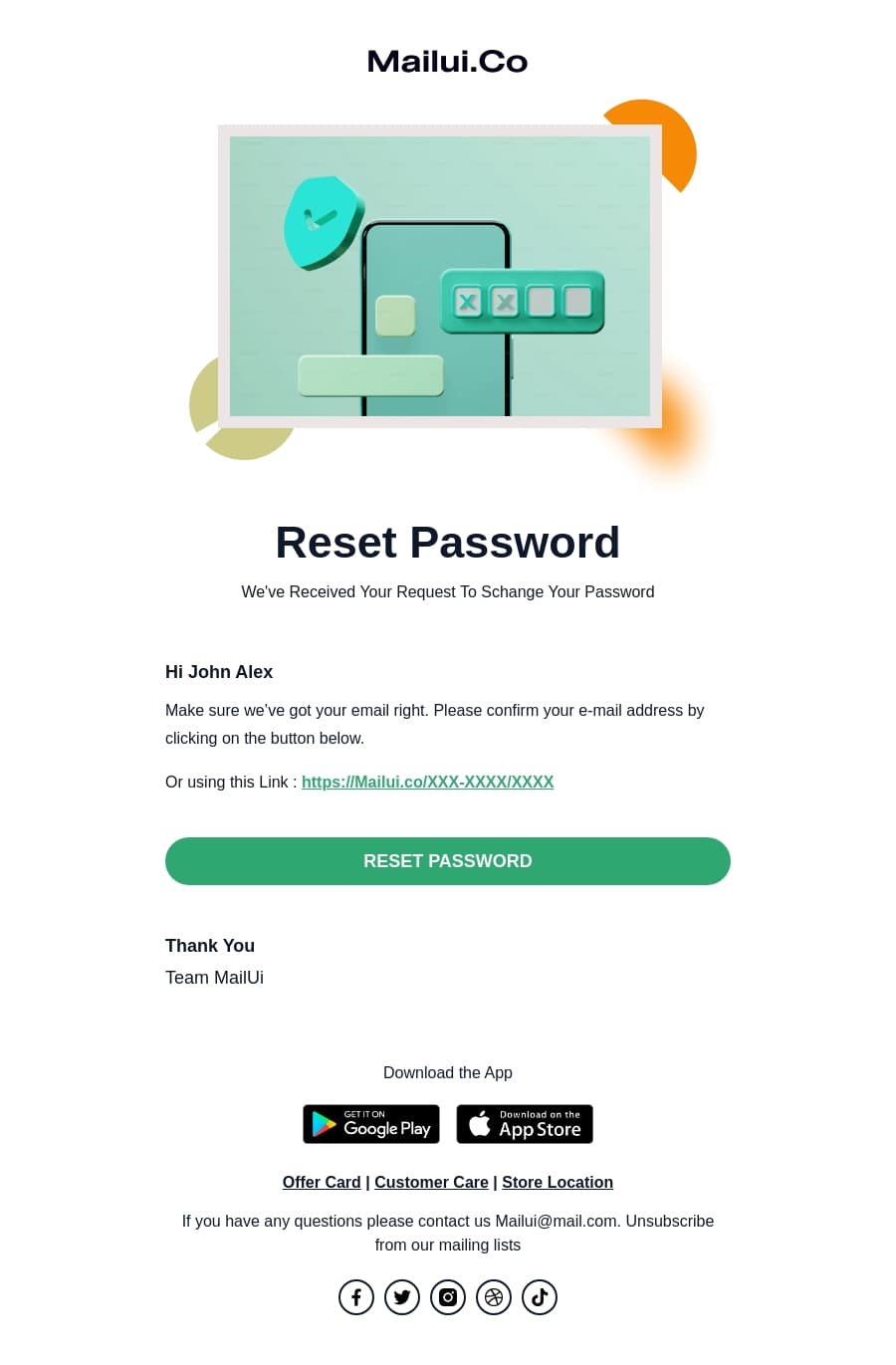 Free reset password notification email template