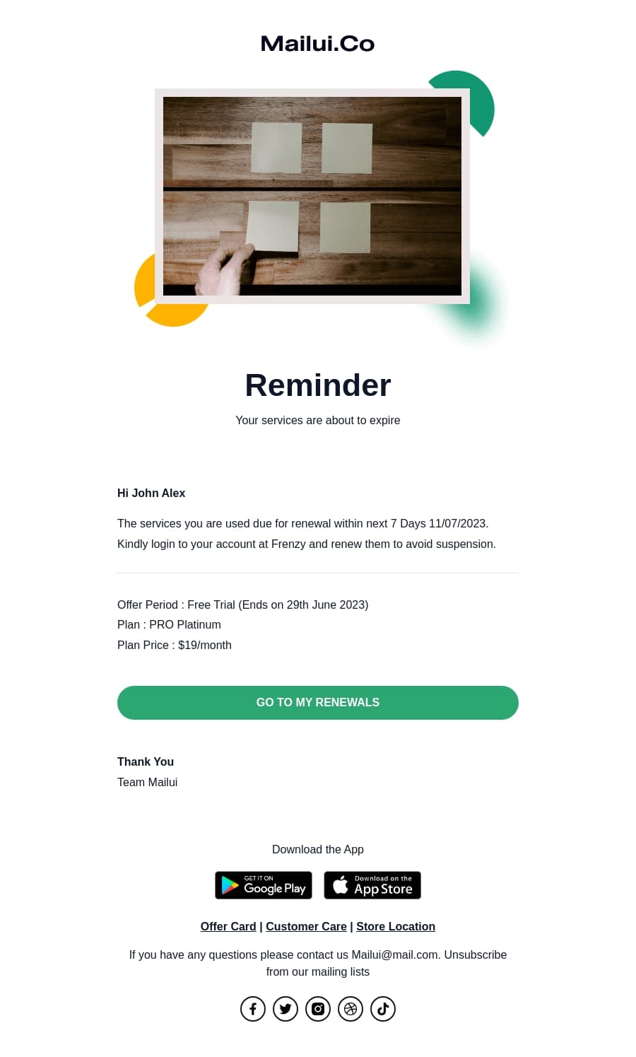 free important notice and reminder email HTML template