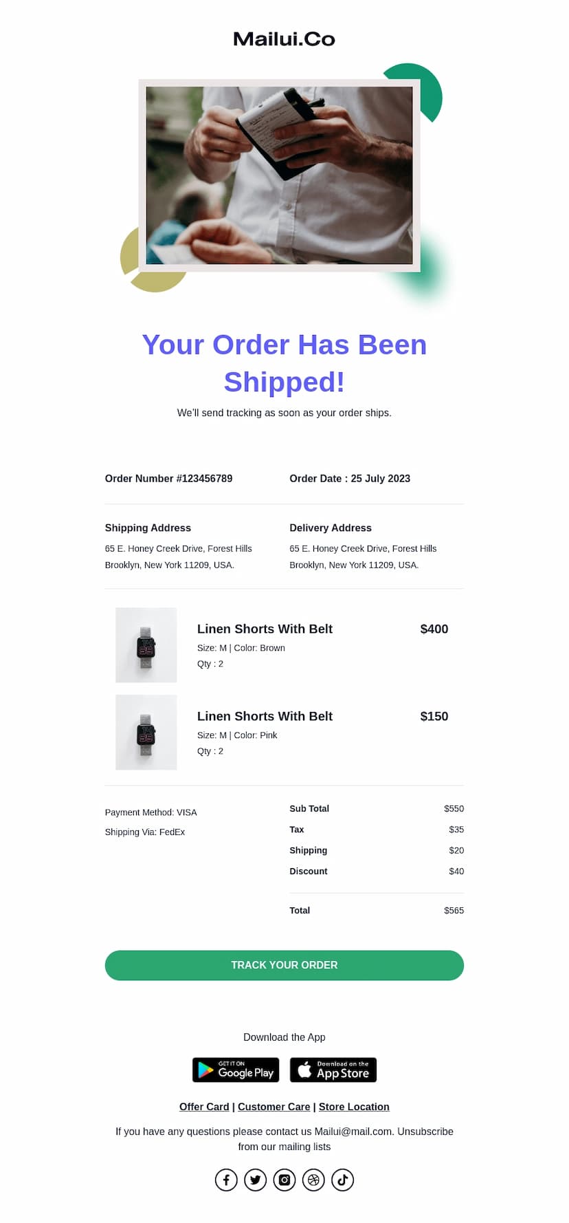 Free HTML email template for shipping confirmation