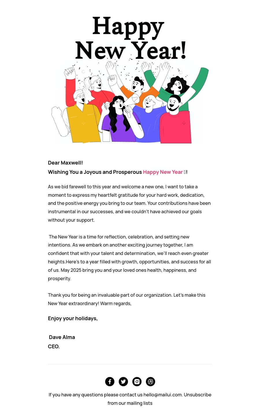 Happy New Year Email to Employee