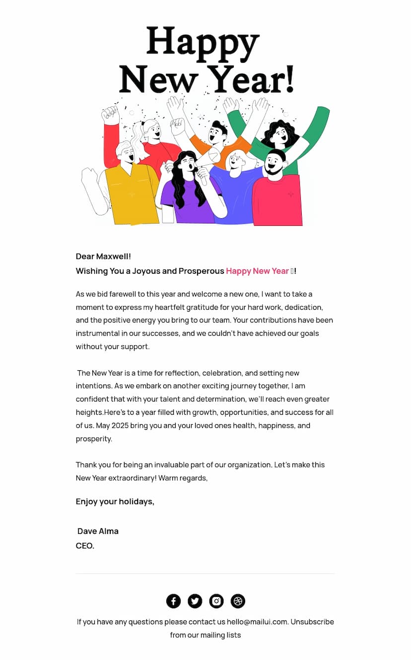 Happy New Year Email to Employee